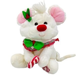 Vintage Fisher Price Christmas Mouse Puff-a-Lump White Holiday Plush 1987 12”